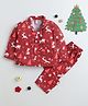 The Magic Wand Christmas Theme Woven Full Sleeves Reindeer Printed Coordinating Night Suit Set - Maroon