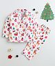 The Magic Wand Woven Christmas Theme Full Sleeves Sleigh & Presents Printed Coordinating Night Suit Set - White