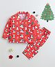 The Magic Wand Woven Christmas Theme  Full Sleeves Penguins Printed Coordinating Night Suit Set-Red
