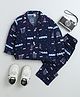 The Magic Wand Rayon Woven Full Sleeves Rainbow Printed Coordinating Night Suit Set - Navy Blue