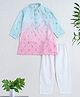 The Magic Wand Woven Full Sleeves Ombre Ethnic Foil Printed Kurta Pyjama Set - Blue