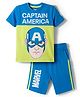 Pine Kids Marvel Single Jersey Knit Half Sleeves T-Shirt & Short Set With Captain America Print - Blue