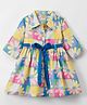 Twetoons Woven Full Sleeves Frock With Floral Print & Belt - Blue