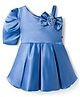 Tweetoons Woven Half Sleeves Solid Color Party Dress with Bow Applique - Light Blue