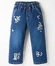 Olio Kids Woven Full Length Denim Jeans With Floral Embroidery - Navy Blue