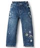 Olio Kids Woven Full Length Denim Jeans With Embroidery Detailing - Navy Blue