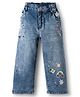 Olio Kids Woven Full Length Denim Jeans With Embroidery Detailing - Light Blue