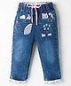 Olio Kids Woven Full Length Denim Jeans With Animal Embroidery - Light Blue