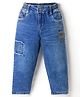 Olio Kids Full Length Denim Jeans with Patch Detailing & Text Graphic - Light Blue