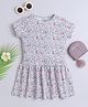 BABY NATION Cotton Knit Half Sleeves Floral Printed Dress - Crème