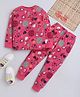 BABY NATION Cotton Knit Full Sleeves Teddy Bear Printed Coordinating Night Suit Set - Dark Pink