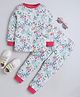 BABY NATION Cotton Knit Full Sleeves Floral Printed Coordinating Night Suit Set - White