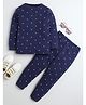 BABY NATION Cotton Knit Full Sleeves Star Printed Coordinating Night Suit Set - Navy Blue