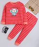 BABY NATION Cotton Knit Full Sleeves Polar Bear Printed Coordinating Night Suit Set - Dark Orange