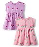 Bonfino 100% Cotton Knit Sleeveless Extended Shoulder Frocks with Floral Print Pack of 2 - Pink & Lilac