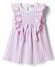 Bonfino 100% Cotton Knit Flutter Sleeves Striped Frock With Bow Applique - White & Pink