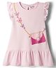 Bonifno 100% Cotton Knit Frill Sleeves Frock With Butterfly Print - Light Pink