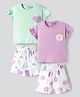Bonfino 100% Cotton Knit Half Frill Sleeves T-Shirt & Shorts Set with Floral & Heart Print Pack of 2 - Multicolor