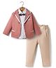 ToffyHouse Poplin Knit Full Sleeves Solid 3 Piece Party Suit With Bow Applique - Rose Gold