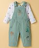 ToffyHouse Corduroy Knit Dungaree & Full Sleeves Inner Tee With Farm Print & Embroidery - Mint Green & White