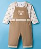 ToffyHouse Corduroy Knit Dungaree & Full Sleeves Inner Tee With Teddy Bear Print & Embroidery - Light Brown