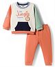 ToffyHouse Knit Full Sleeves T-Shirt & Lounge Pant Set With Little Jungle Explorer Print - Rust Orange
