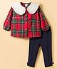 ToffyHouse Knit Full Sleeves Checks Top & Leggings Set - Red
