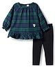 ToffyHouse Knit Full Raglan Sleeves Checks Top & Leggings Set - Navy Blue