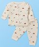 Ollypop Cotton Knit Full Sleeves Thermal Inner Wear Set With Vehicle Print - Cream