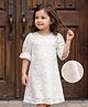 Kookie Kids Cotton Woven Full Sleeves Party Gown With Floral Schiffli Detailing - White