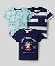 Mini Donuts Sinker Knit Half Sleeves T-Shirts With Skateboarding Print Pack of 3 - Navy Aqua Blue & White