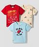 Mini Donuts Sinker Knit Half Sleeves T-Shirts with Text & Buggy Print Pack of 3 - Red Blue & Beige