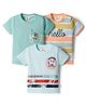 Mini Donuts Sinker Knit Half Sleeves Stripes Beach & Space Theme Printed T-Shirts Pack Of 3 - Light Green Aqua Blue & Peach