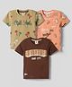 Mini Donuts Sinker Knit Half Sleeves T-Shirts With Text Print Pack of 3 - Brown Tan & Peach