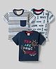 Mini Donuts Sinker Knit Half Sleeves T-Shirts with Striped & Text Print Pack of 3 - Navy Blue Cream & White