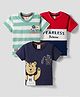 Mini Donuts Sinker Knit Half Sleeves T-Shirts with Striped Tiger & Text Print Pack of 3 - Red Green & Navy Blue