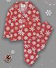 Fancy Fluff Cotton  Woven Christmas Theme Full Sleeves Snowflake Printed Coordinating Night Suit Set - Red