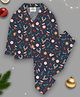 Fancy Fluff Cotton Woven Christmas Theme Full Sleeves Reindeer Printed Coordinating Night Suit Set - Blue