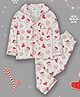 Fancy Fluff Cotton Woven Christmas Theme Full Sleeves Santa Printed Coordinating Night Suit Set - White