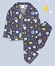 Fancy Fluff Cotton  Woven Full Sleeve Astronaut Printed Coordinating Night Suit Set - Navy Blue