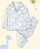 Fancy Fluff Cotton Woven Full Sleeves Dinosaur Printed Coordinating Night Suit Set - Blue