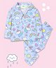 Fancy Fluff Cotton Woven Full Sleeves Unicorn & Rainbow Printed Coordinating Night Suit Set -  Diamond Blue