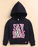 giniekids Cotton Blend Knit Full Sleeves Typography Embroidered Light Winter Hooded Sweatshirt - Black