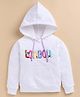 giniekids Cotton Blend Knit Full Sleeves Sequins Embellished London text Embroidered Light Winter Hooded Sweatshirt  - Off White