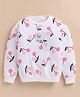 giniekids Cotton Blend Knit Full Sleeves Cherries Printed Floral & Bow Applique Detailed Light Winter Sweatshirt - Off White