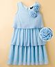 Hola Bonita Knit Sleeveless Shimmer Pleated Tiered  Party Dress with Floral Applique - Blue