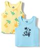 Doodle Poodle 100% Cotton Knit Sleeveless Vests With Surfing Print Pack of 2 - Cream & Blue