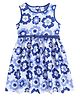 Funshine Cotton Woven Sleeveless Floral Printed Bow Applique Detailed Dress - Royal Blue