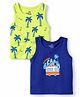 Doodle Poodle 100% Cotton Knit Sleeveless Beach Theme Printed Vests Pack Of 2 - Navy Blue & Lime Green