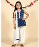 Nauti Nati Cotton Knit Sleeveless Dabu Printed Kurti & Sharara Set With Dupatta - White & Blue